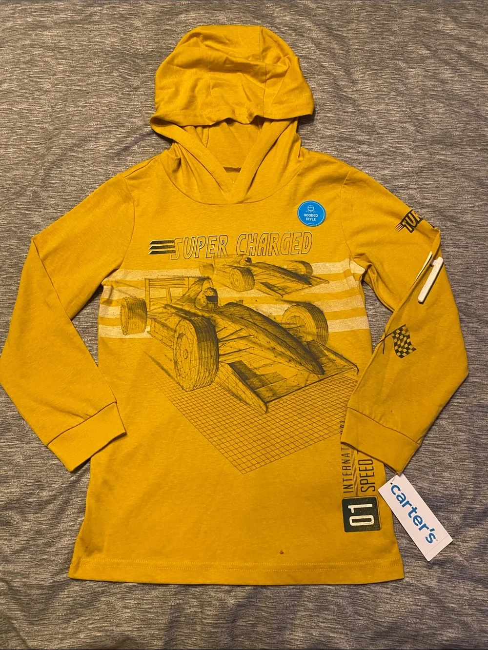 Carter’s Boys Sz 7/7a Hooded T-Shirt Long Sleeve Race Car Design NWT